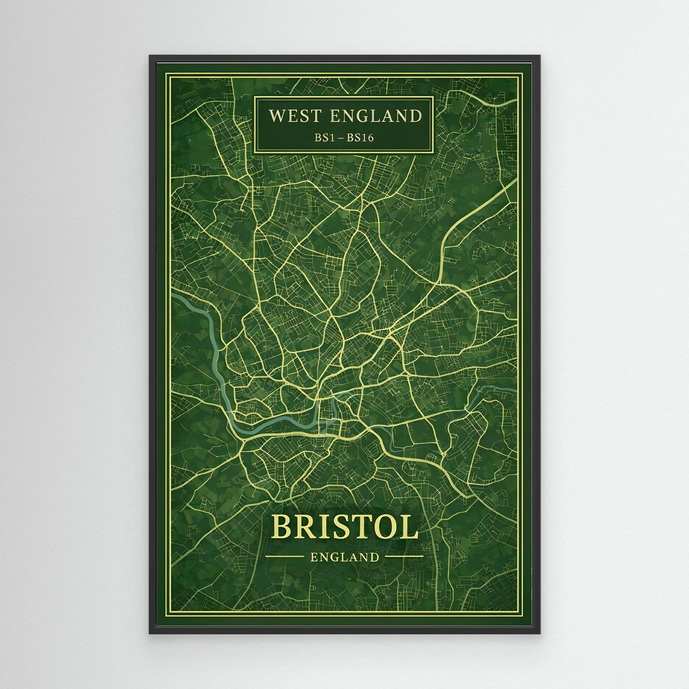 Bristol Map  Green - Canvas