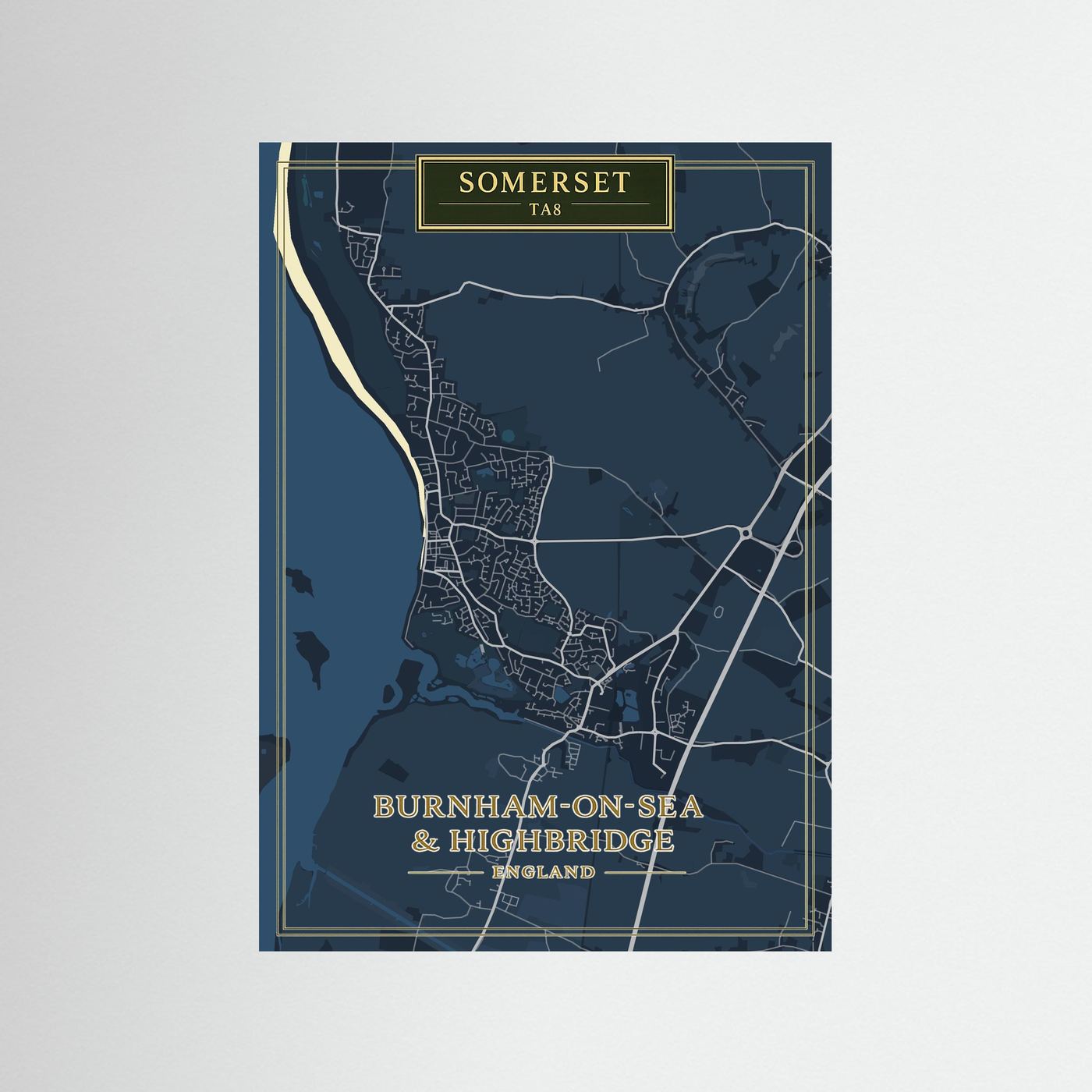 Burnham-on-Sea Map Blue - Print