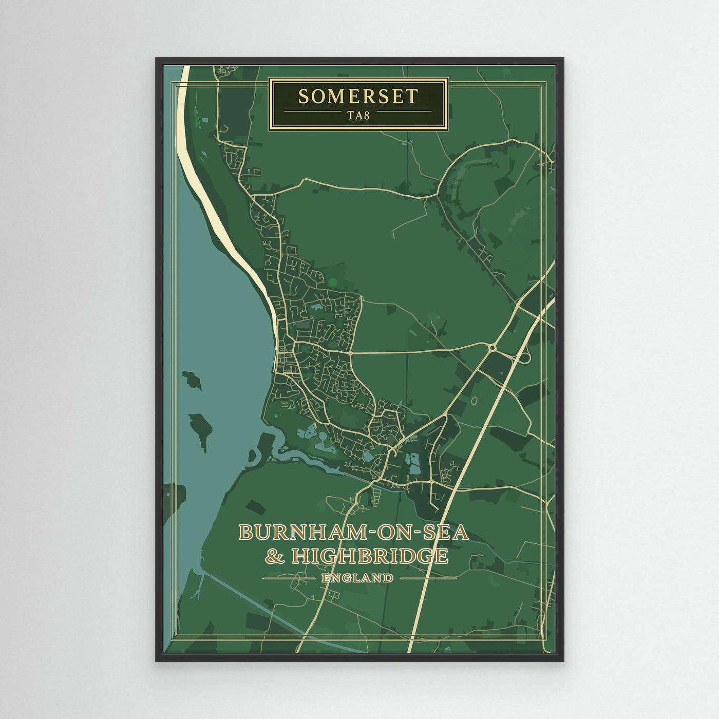 Burnham-on-Sea Map - Green - Canvas