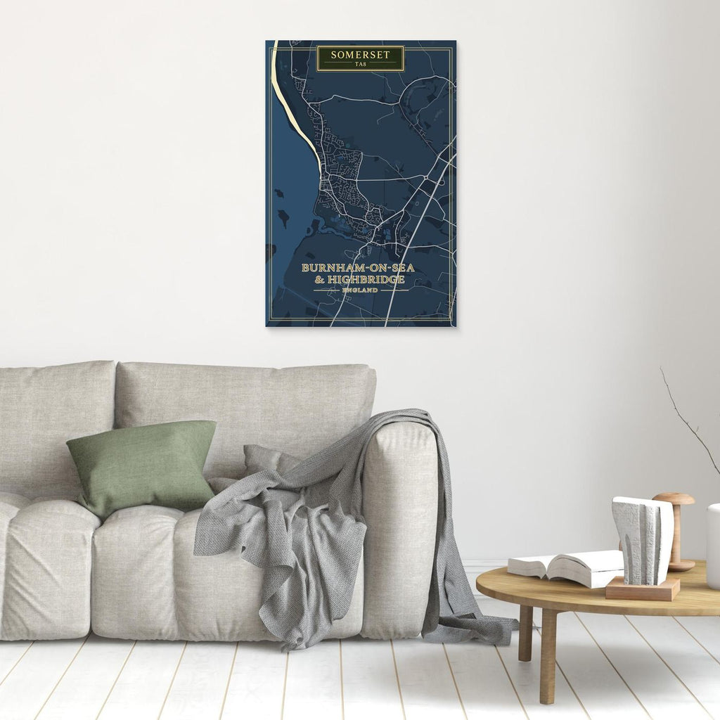 Burnham-on-Sea Map - Blue - Canvas