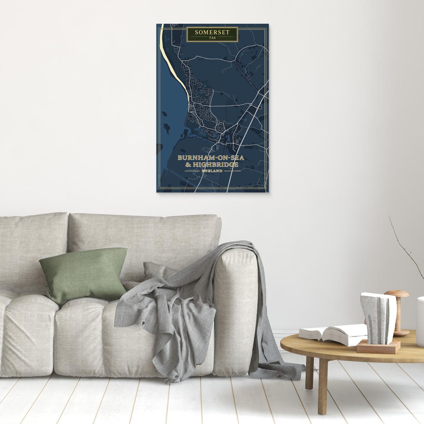 Burnham-on-Sea Map - Blue - Canvas