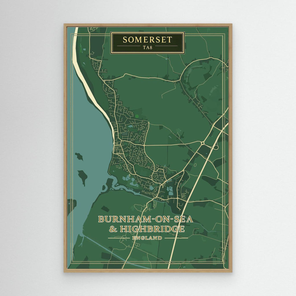 Burnham-on-Sea Map - Green - Canvas