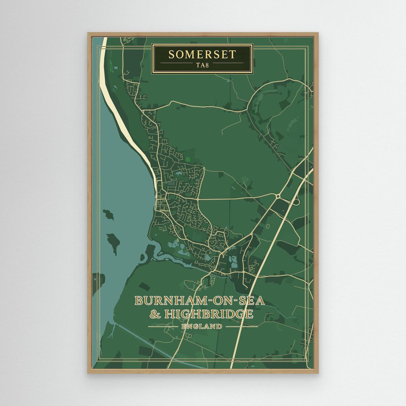 Burnham-on-Sea Map - Green - Canvas