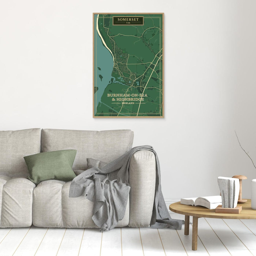 Burnham-on-Sea Map - Green - Canvas