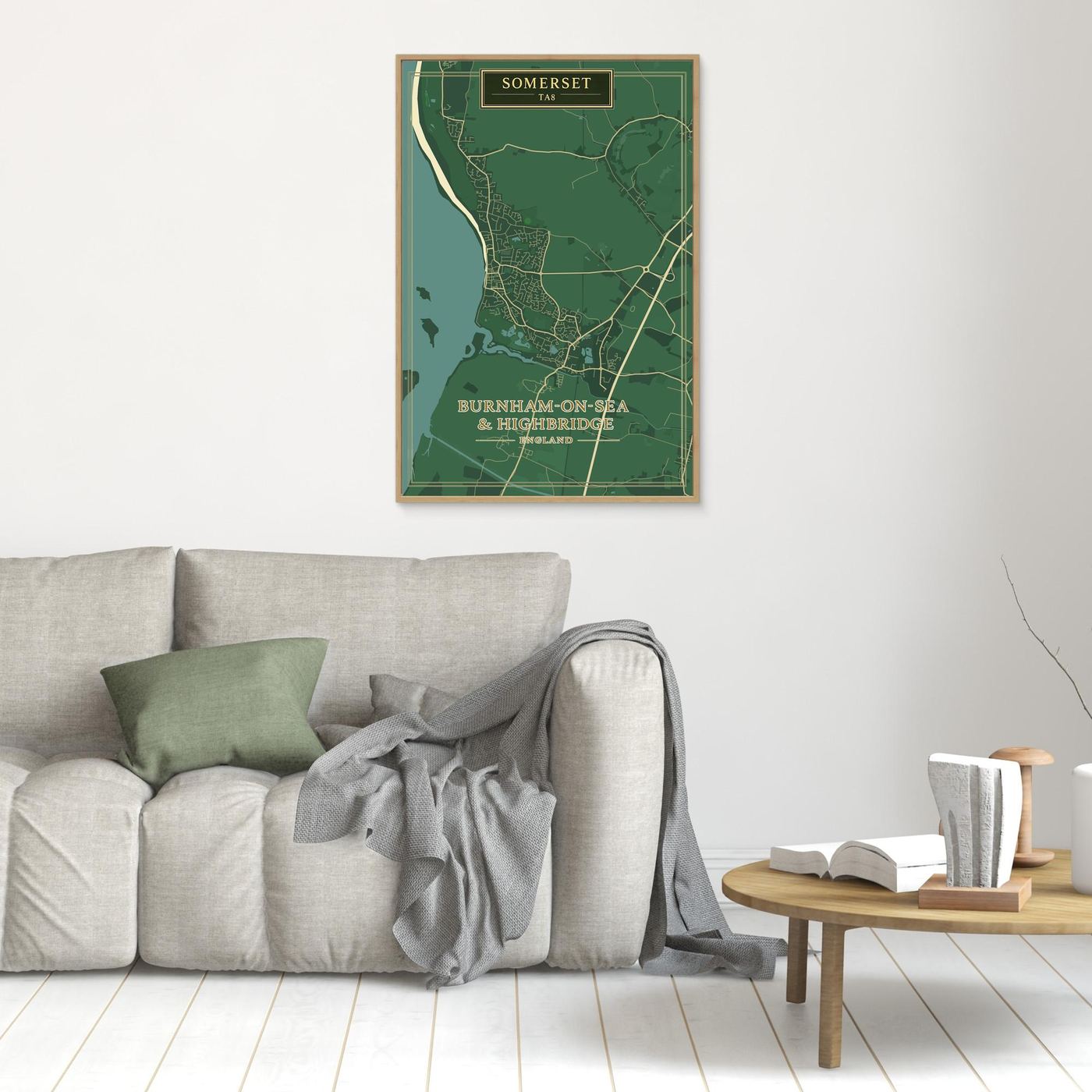 Burnham-on-Sea Map - Green - Canvas