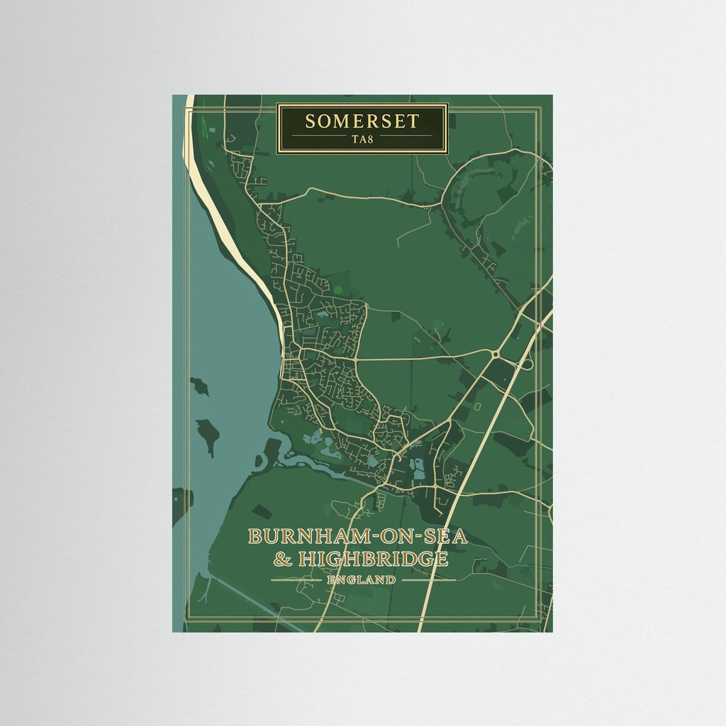Burnham-on-Sea Map Green - Print