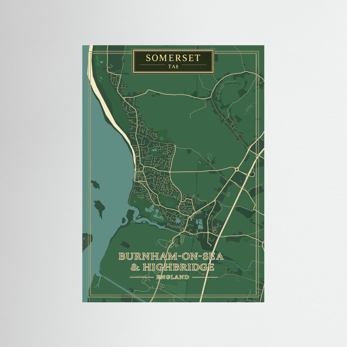 Burnham-on-Sea Map Green - Print