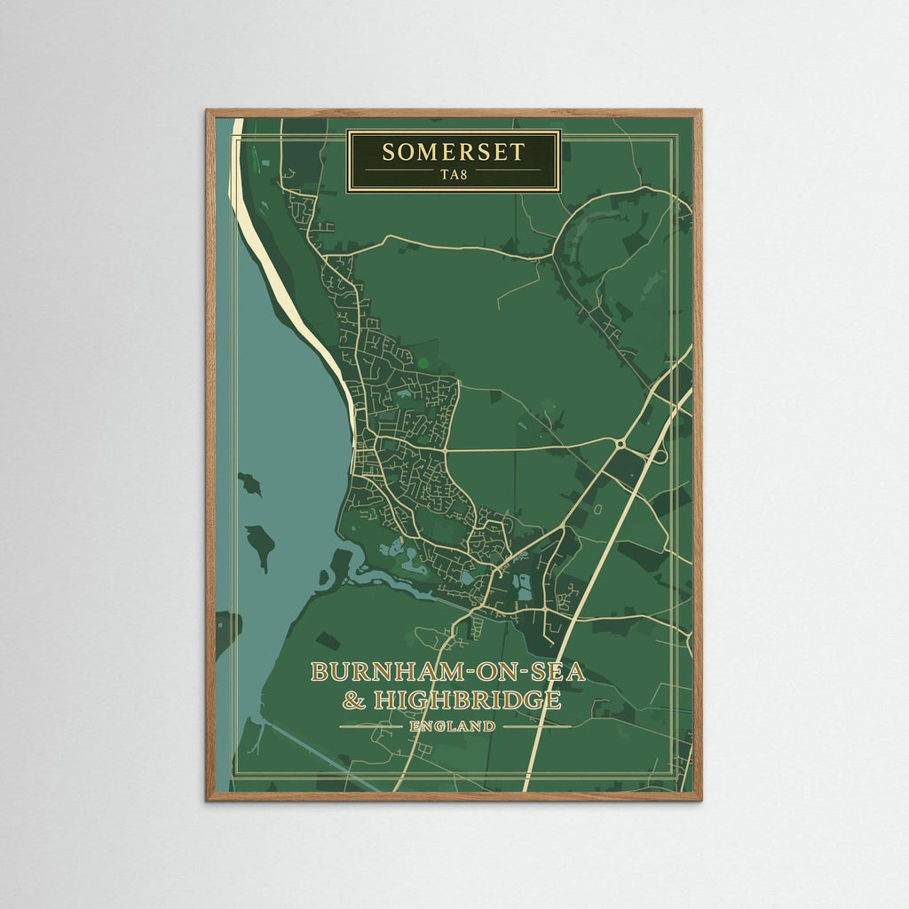 Burnham-on-Sea Map Green - Print