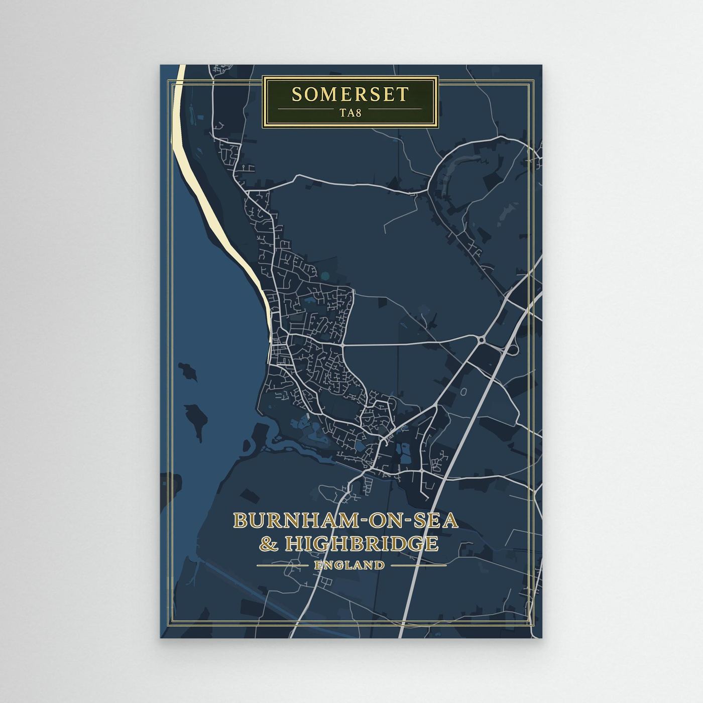 Burnham-on-Sea Map - Blue - Canvas