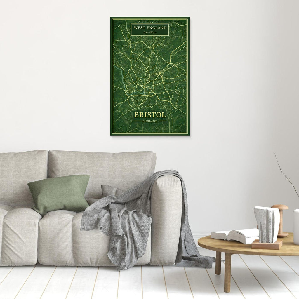Bristol Map  Green - Canvas