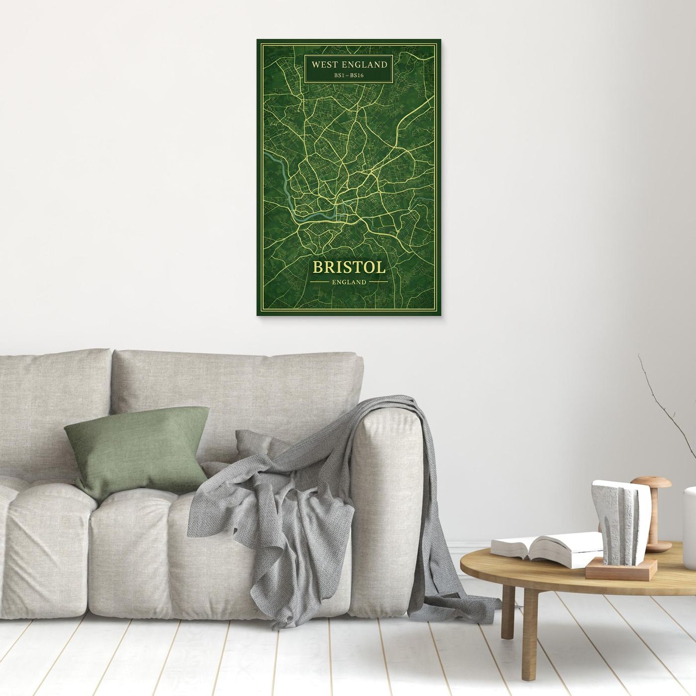 Bristol Map  Green - Canvas