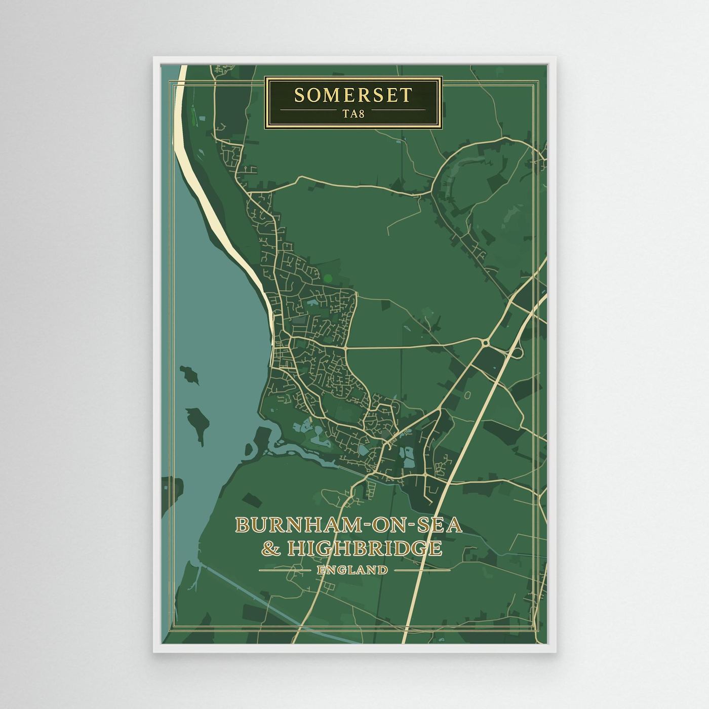 Burnham-on-Sea Map - Green - Canvas
