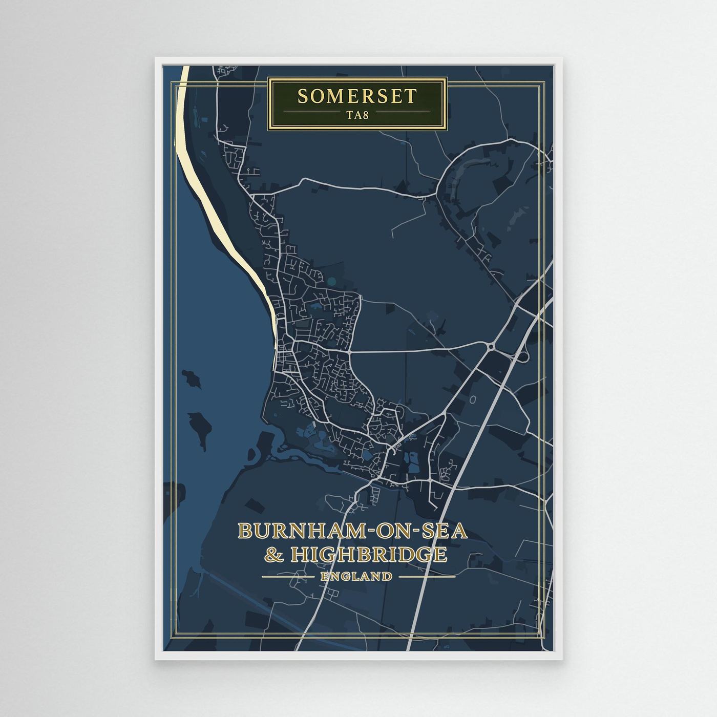Burnham-on-Sea Map - Blue - Canvas