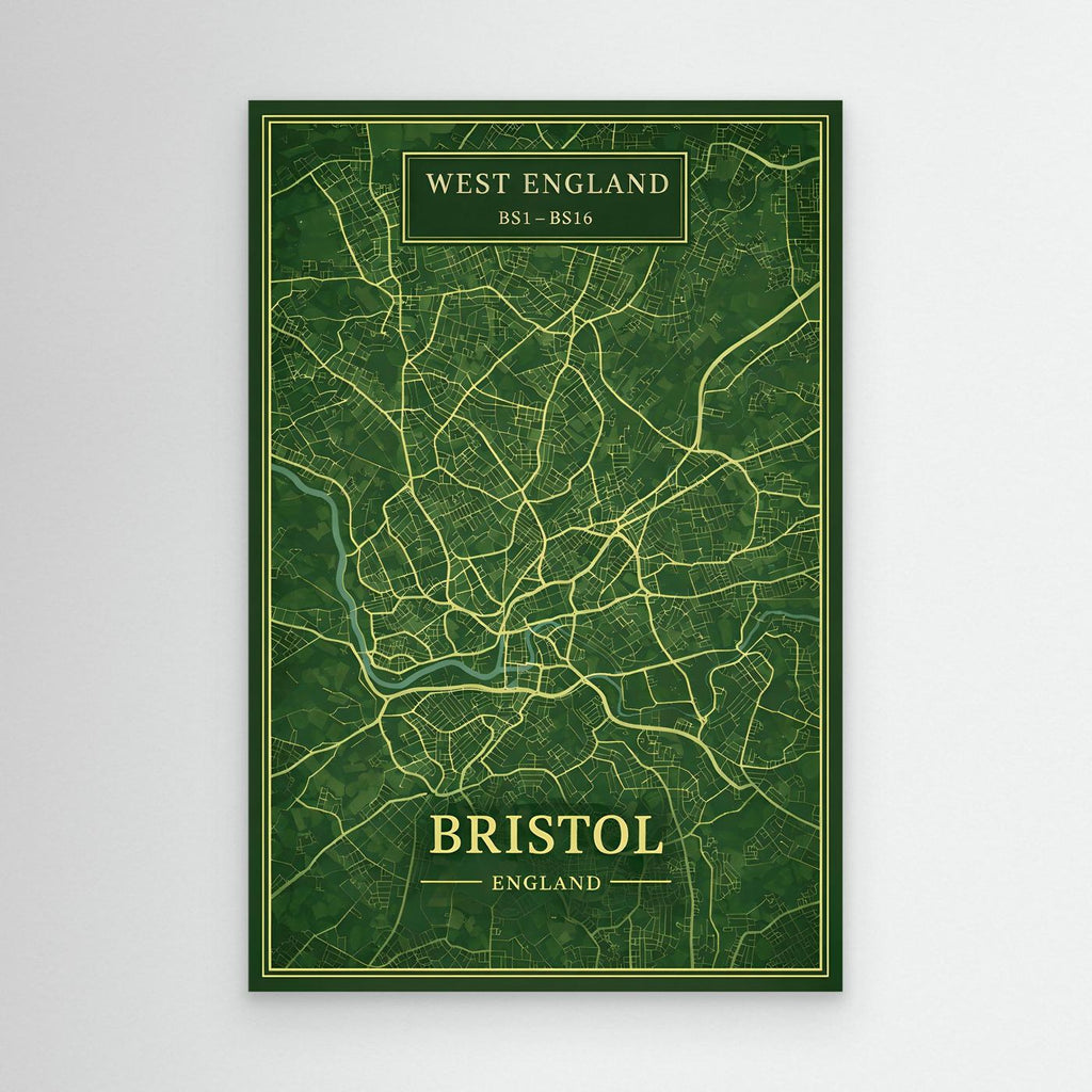 Bristol Map  Green - Canvas