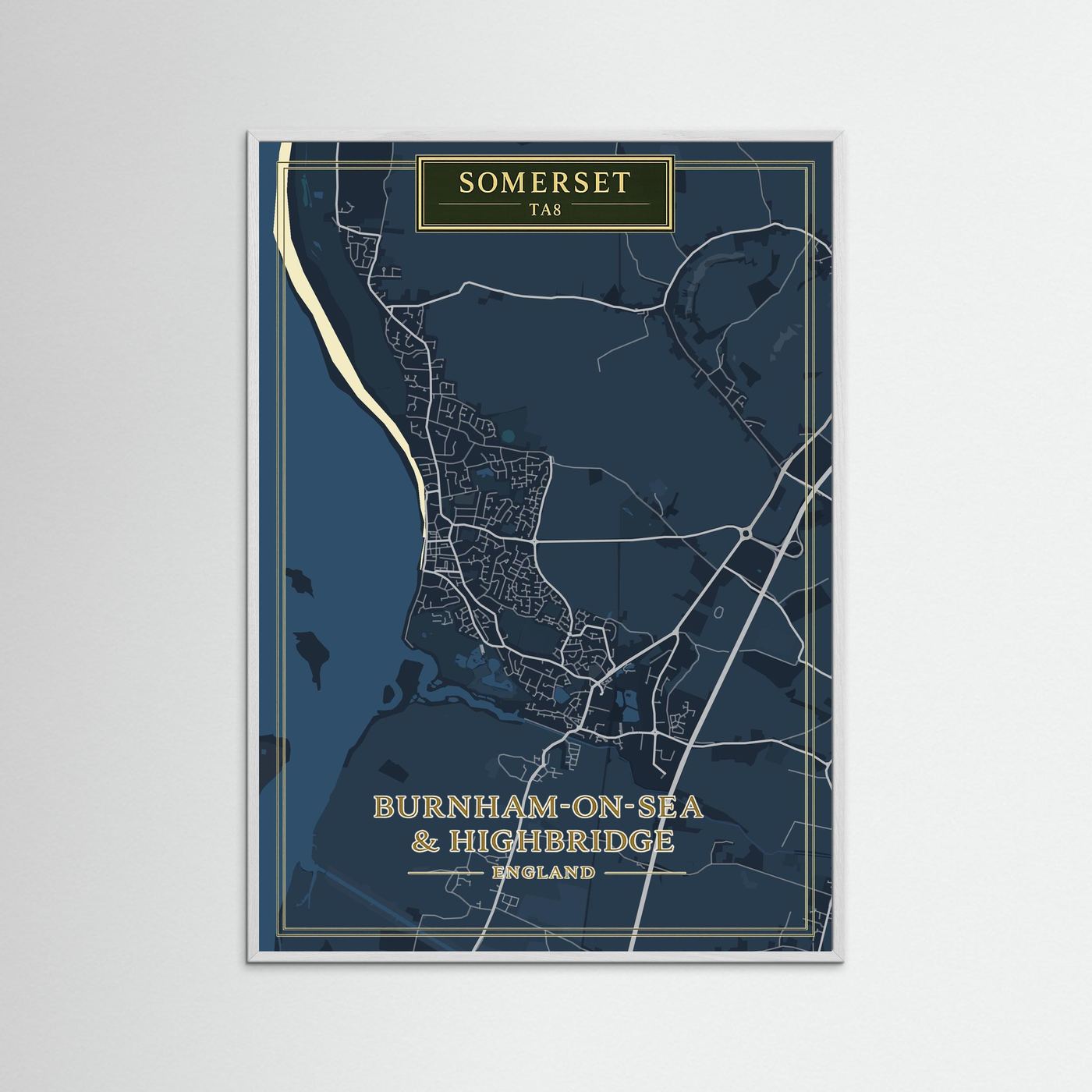 Burnham-on-Sea Map Blue - Print