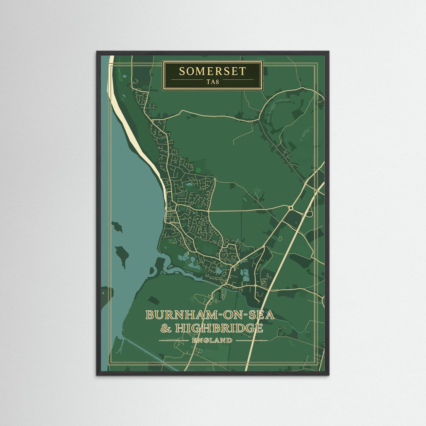 Burnham-on-Sea Map Green - Print