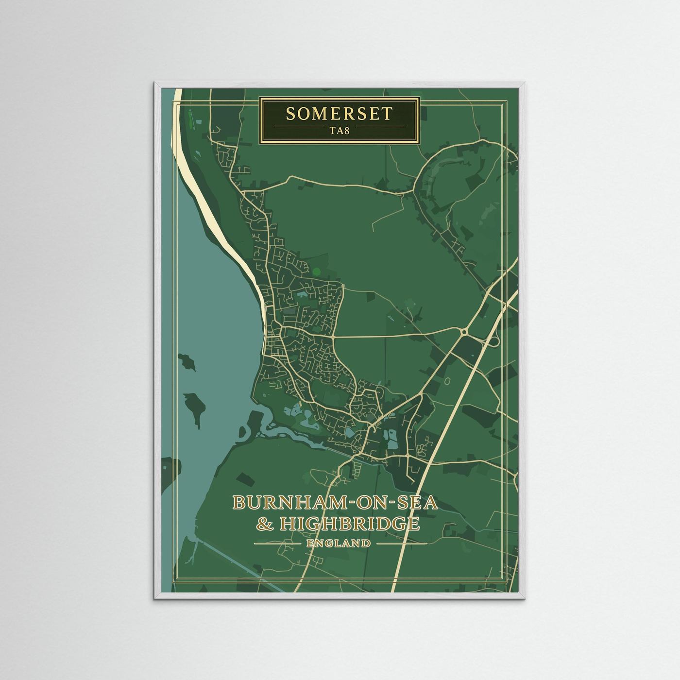 Burnham-on-Sea Map Green - Print