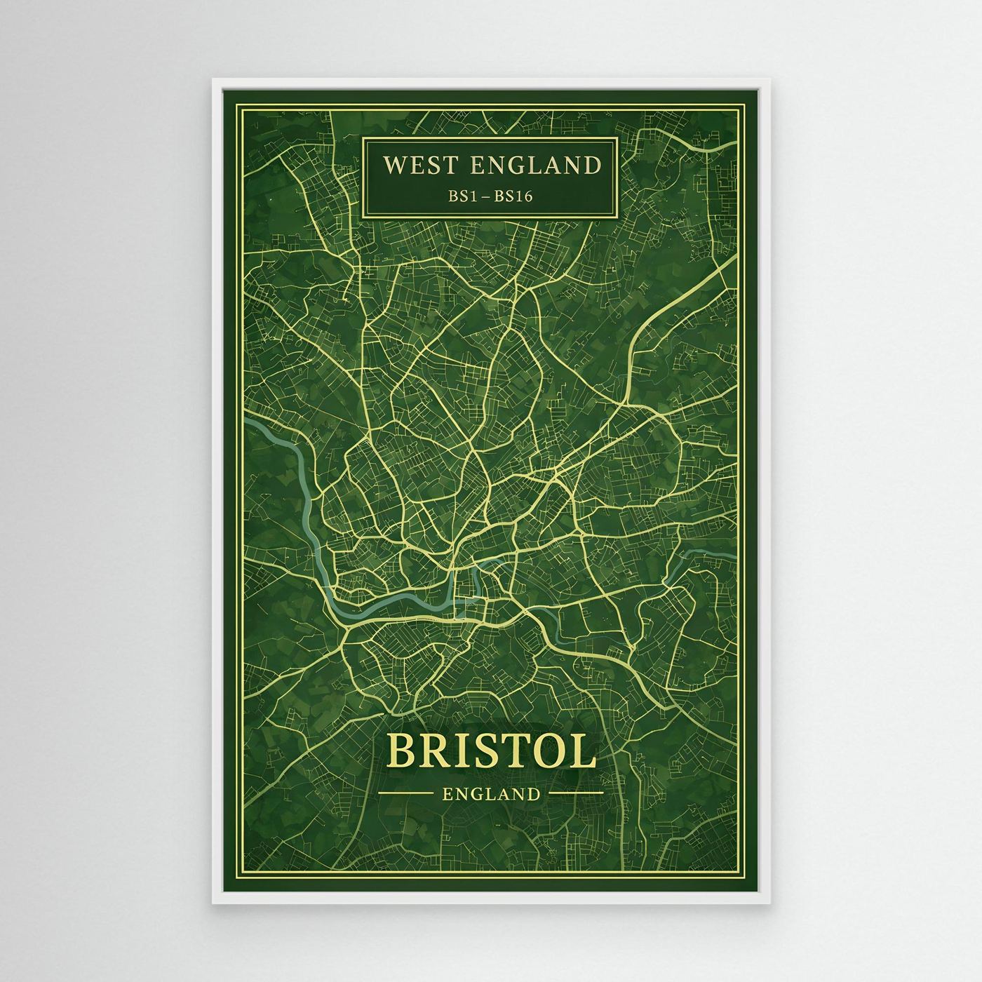 Bristol Map  Green - Canvas