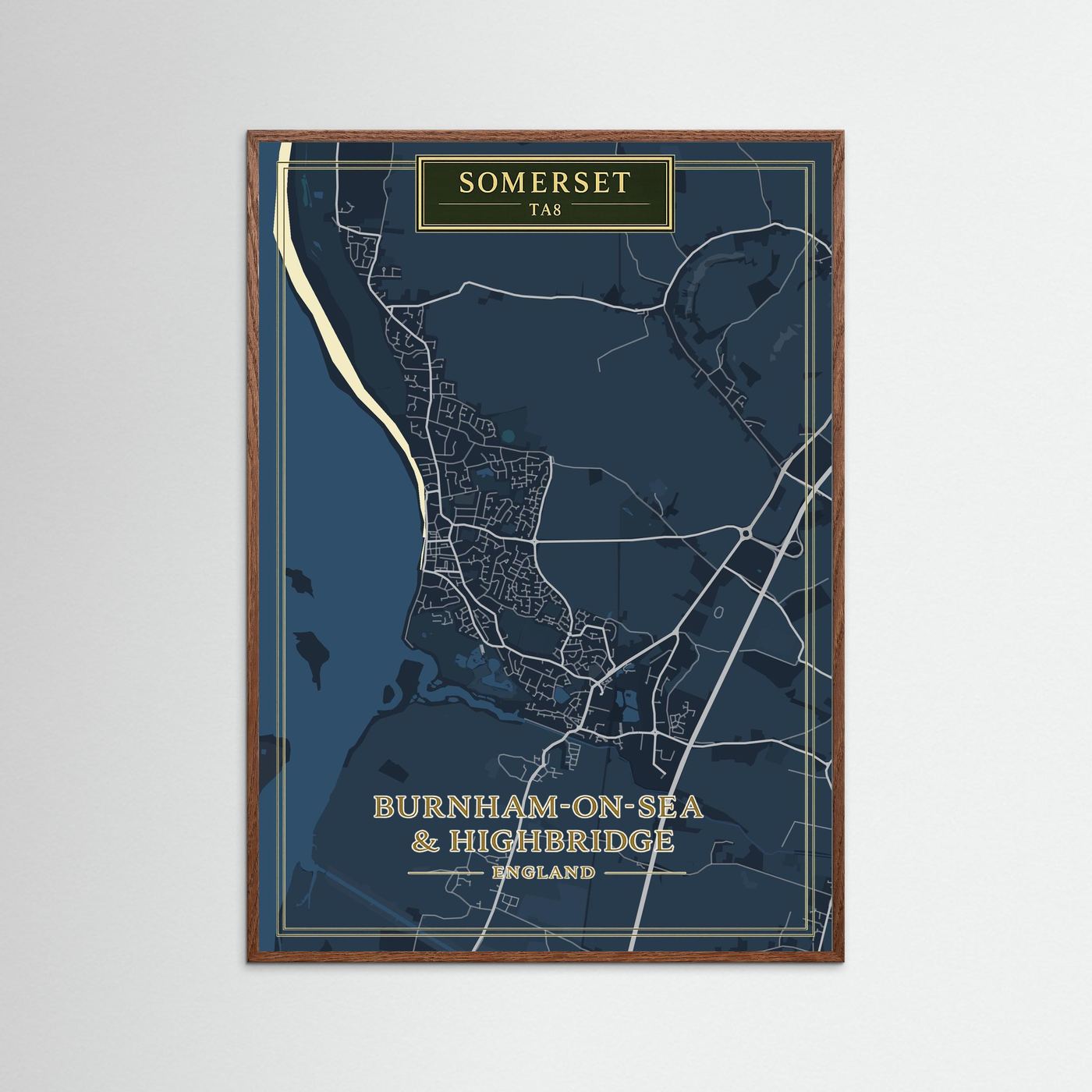Burnham-on-Sea Map Blue - Print