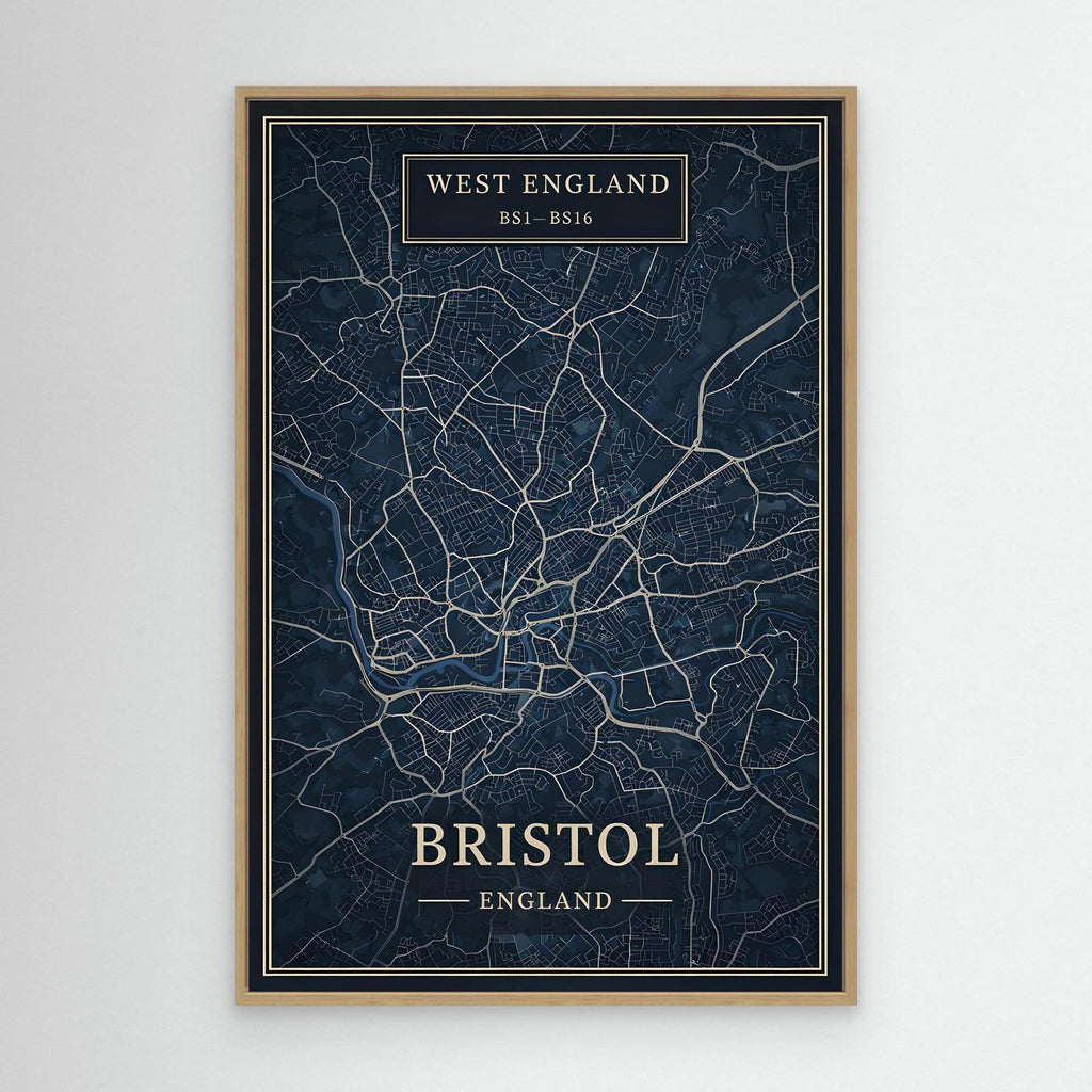 Bristol Map Blue - Canvas